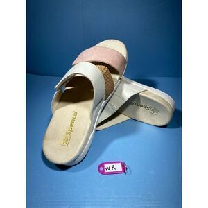 Spenco Tessa Size US 9B Women's Leather Slide Sandals Coral Cloud